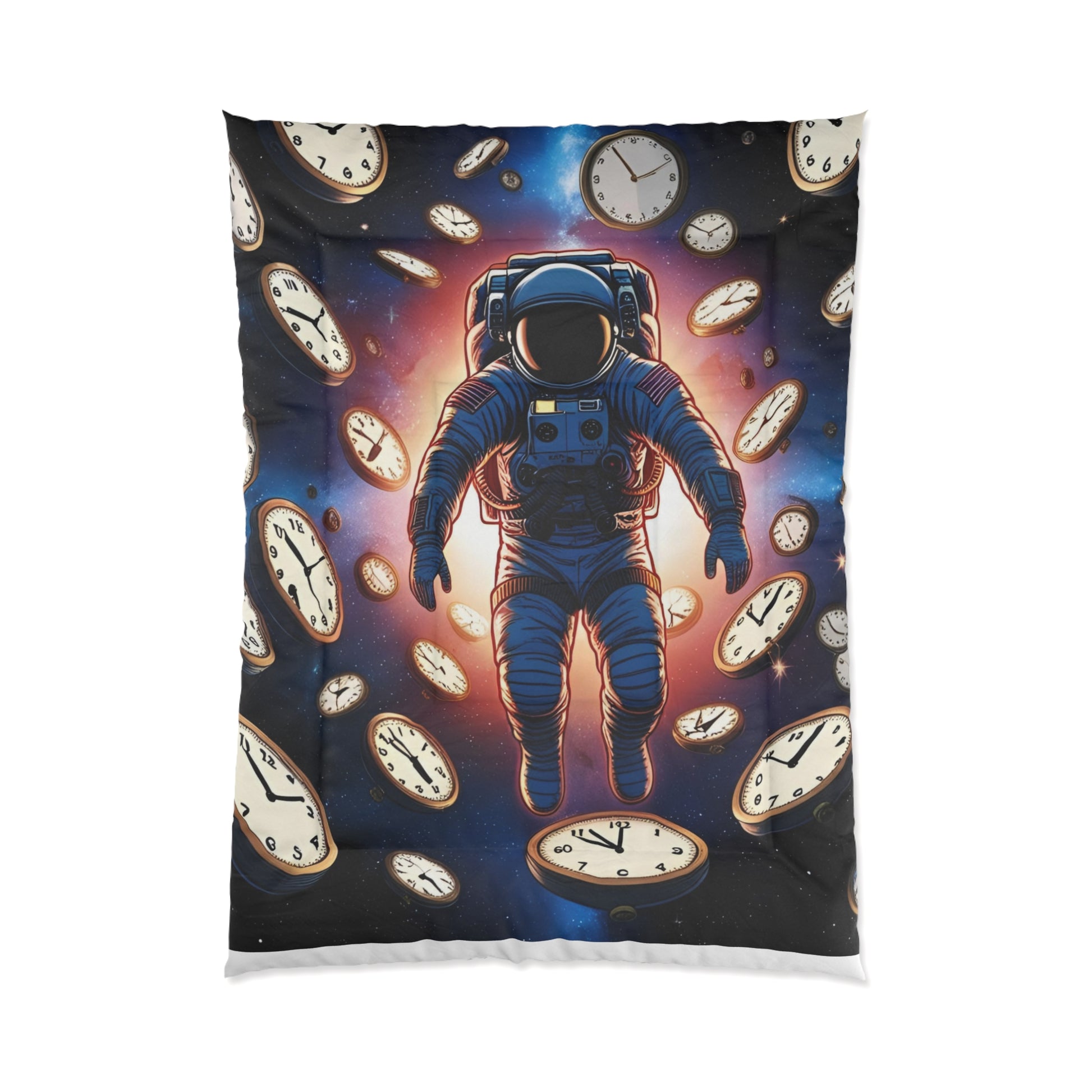 Astro Clock Comforter - Cosmic Bedding for Dreamers, Space Decor, Kids Room, Gift for Astronaut Lovers, Galaxy Theme Duvet