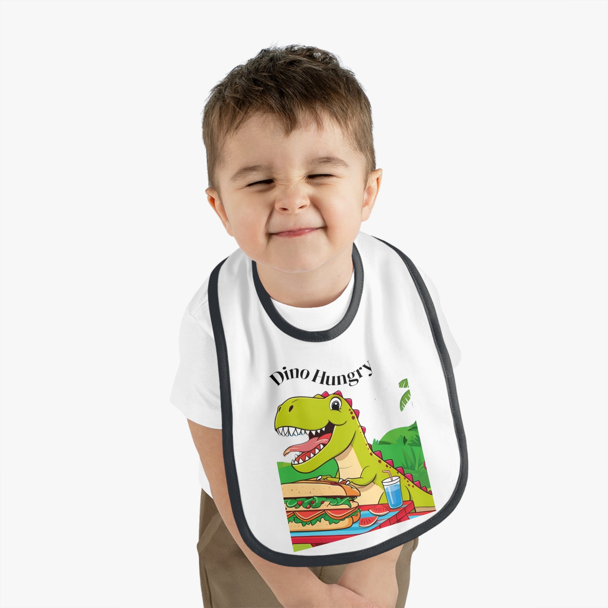 Dino Hungry Baby Bib, Cute Bib for Toddlers, Baby Shower Gift, Fun Feeding Accessory, Dinosaur Theme