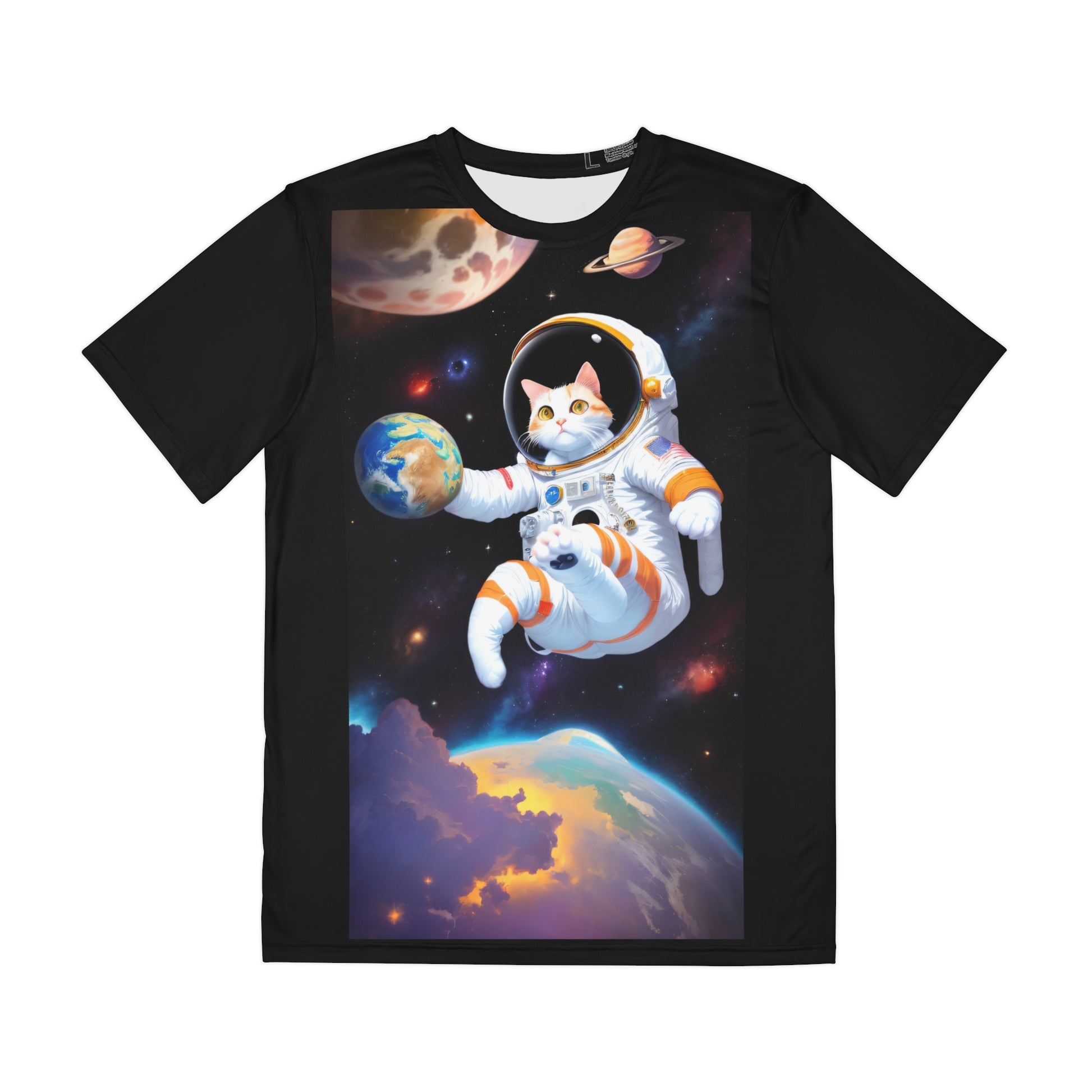 Cosmic Cat Men's Polyester Tee - Playful Space-Themed Apparel