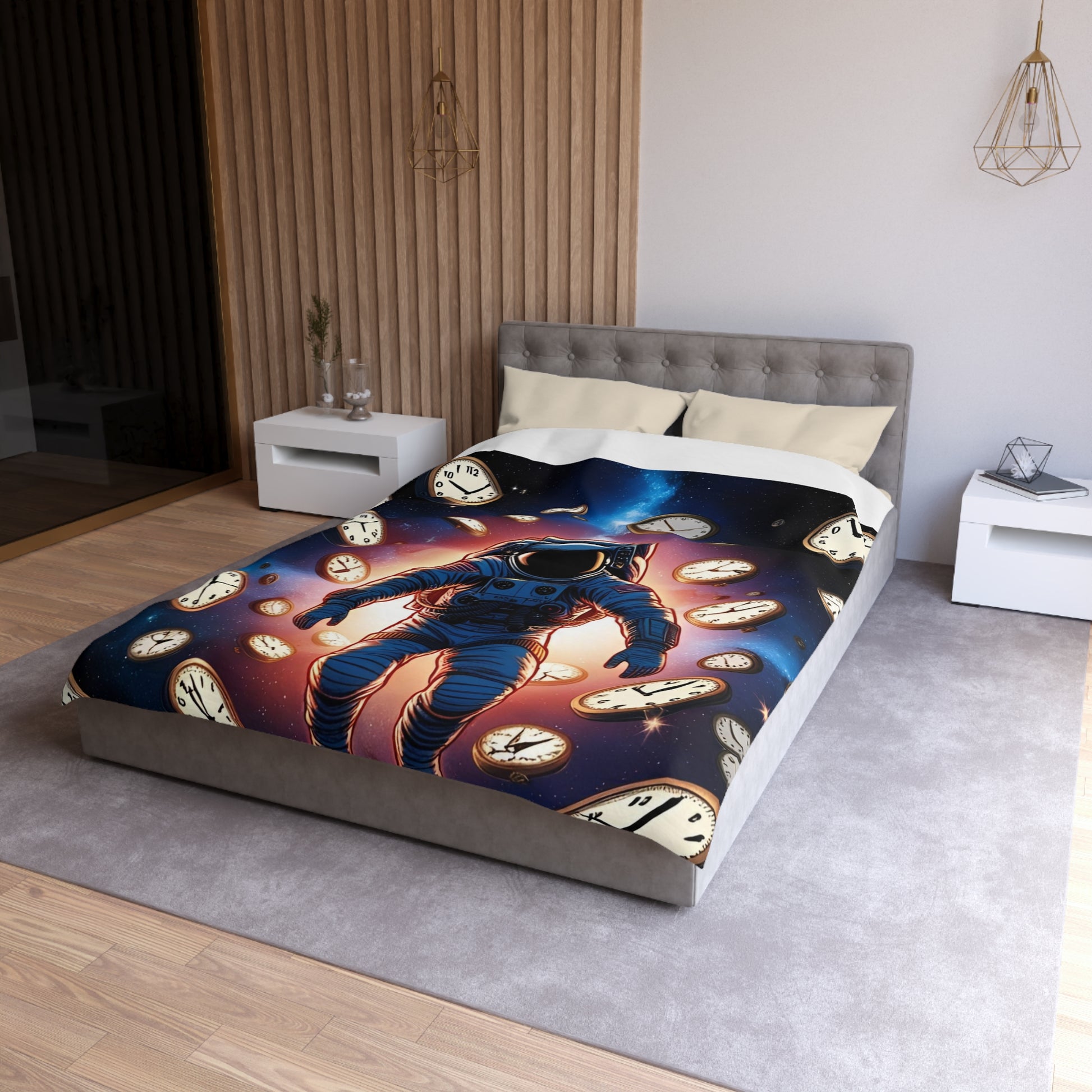Astronaut Time Travel Microfiber Duvet Cover, Space Bedding, Bedroom Decor, Cosmic Gift, Unique Home Accessory