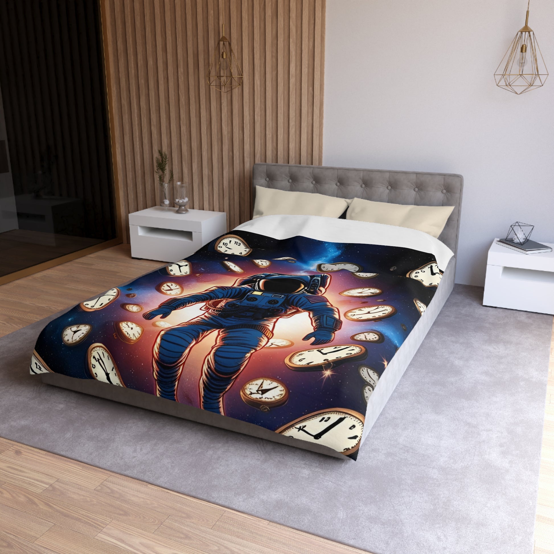 Astronaut Time Travel Microfiber Duvet Cover, Space Bedding, Bedroom Decor, Cosmic Gift, Unique Home Accessory