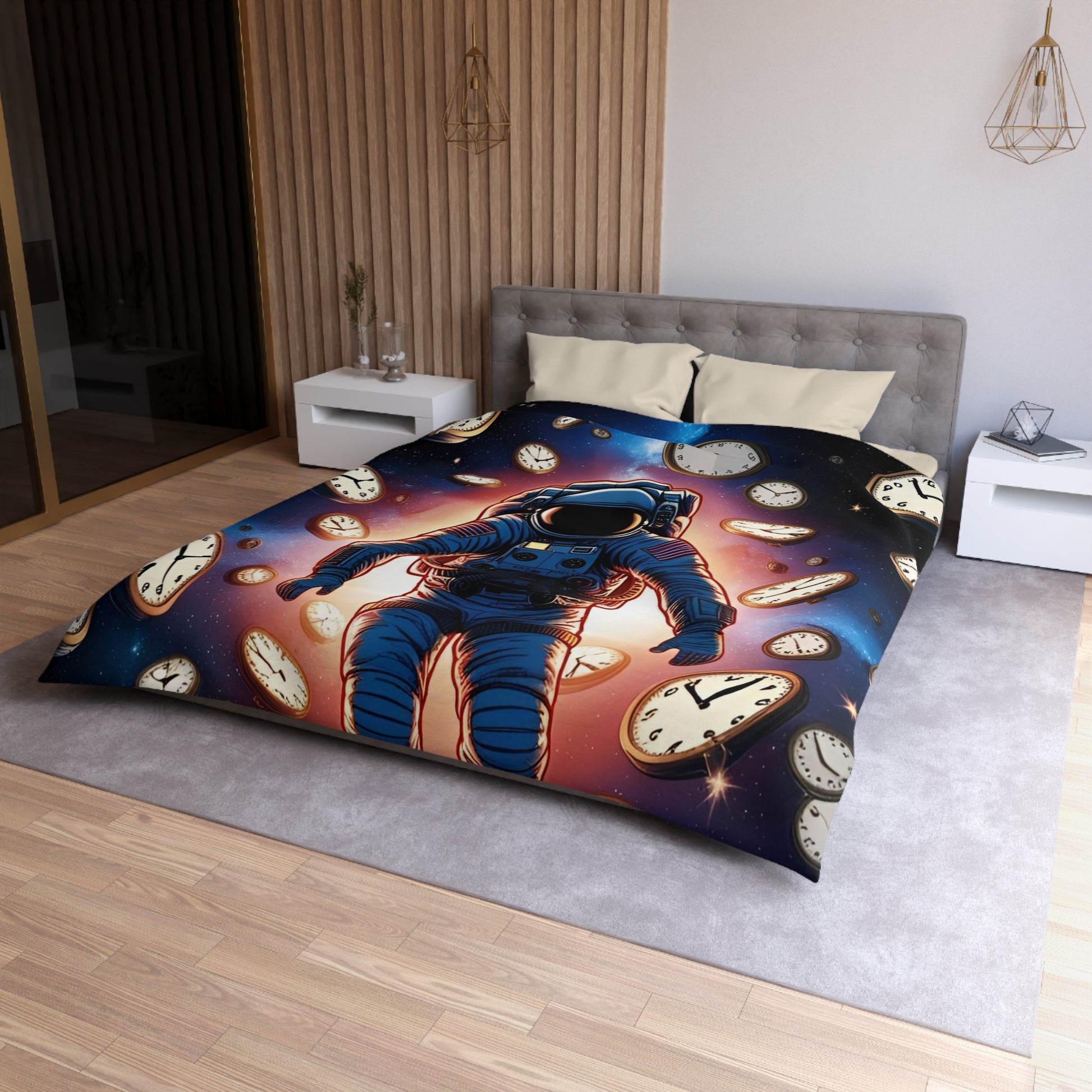 Astronaut Time Travel Microfiber Duvet Cover, Space Bedding, Bedroom Decor, Cosmic Gift, Unique Home Accessory