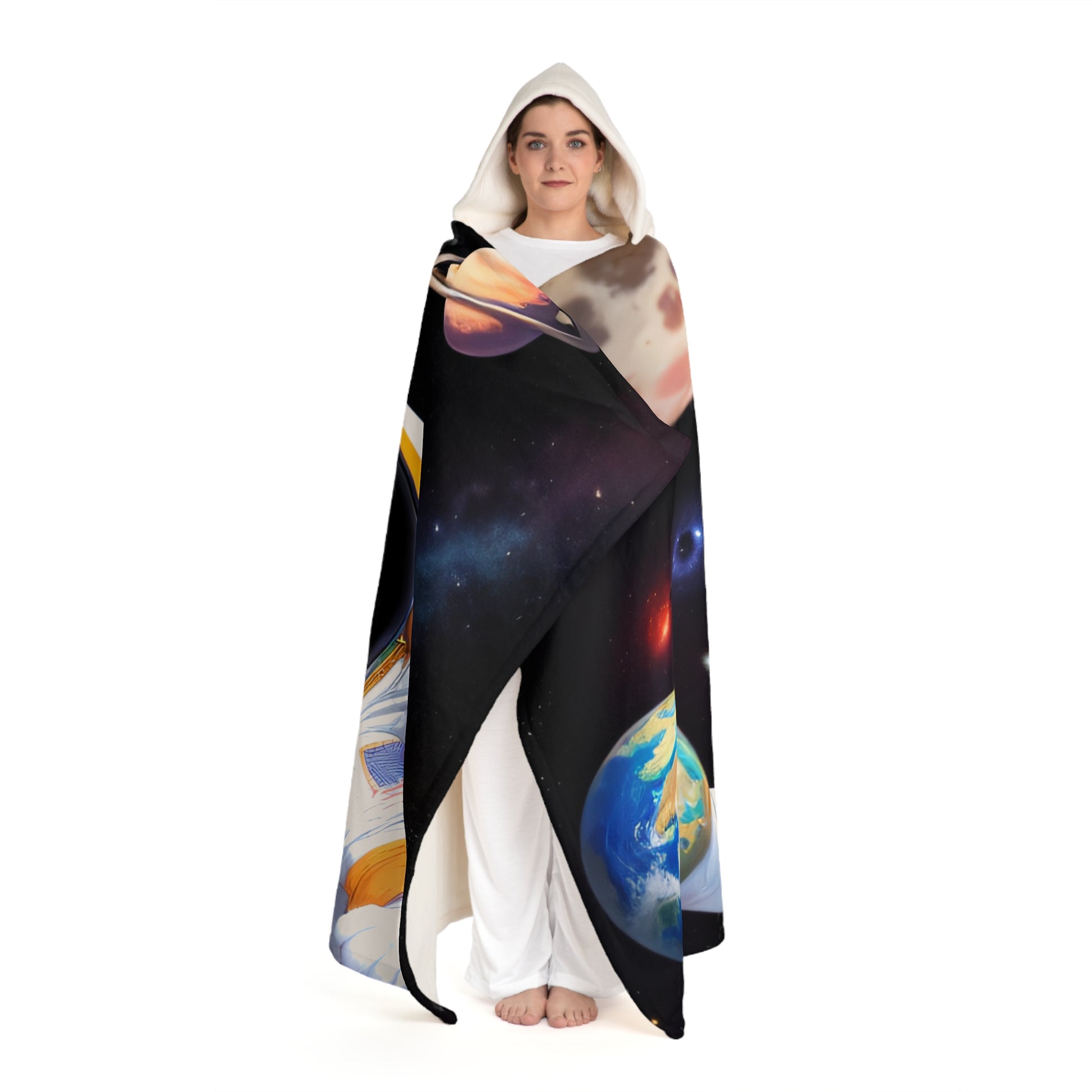 Cozy Planetary Sherpa Fleece Blanket - Soft Hooded Throw for Stargazers