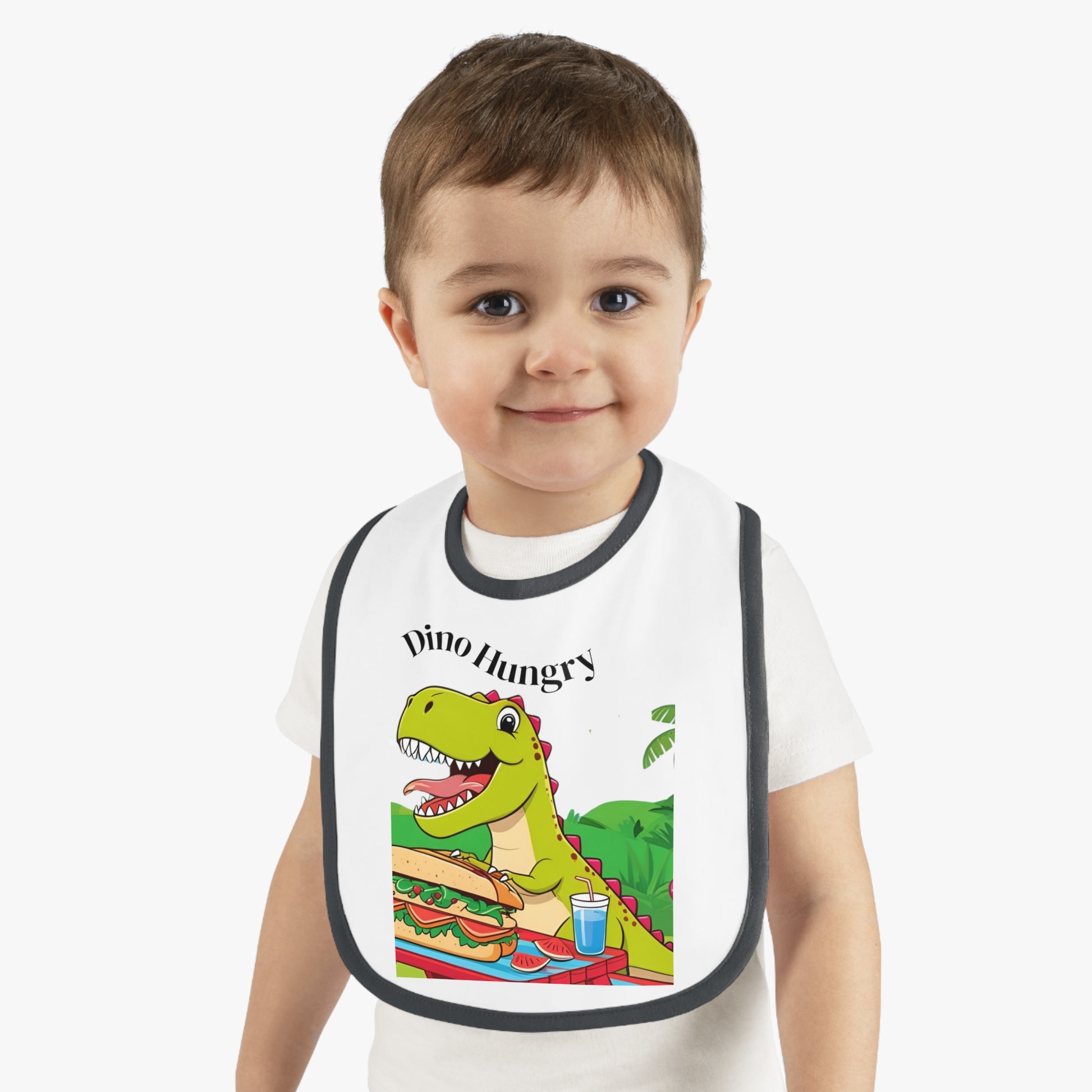 Dino Hungry Baby Bib, Cute Bib for Toddlers, Baby Shower Gift, Fun Feeding Accessory, Dinosaur Theme