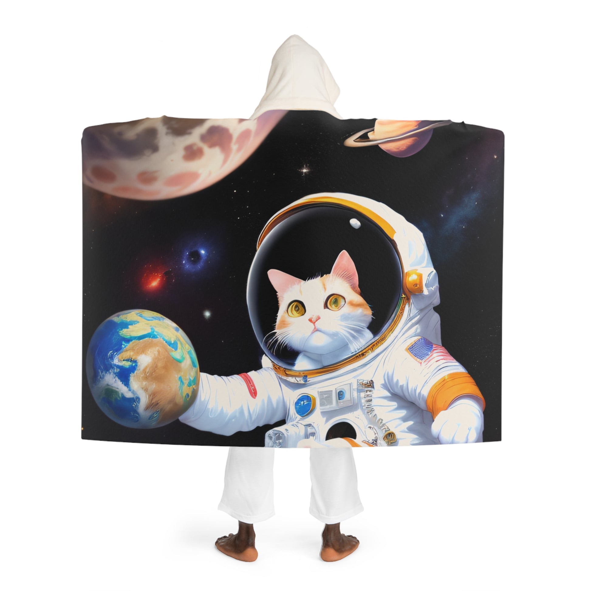 Cozy Planetary Sherpa Fleece Blanket - Soft Hooded Throw for Stargazers