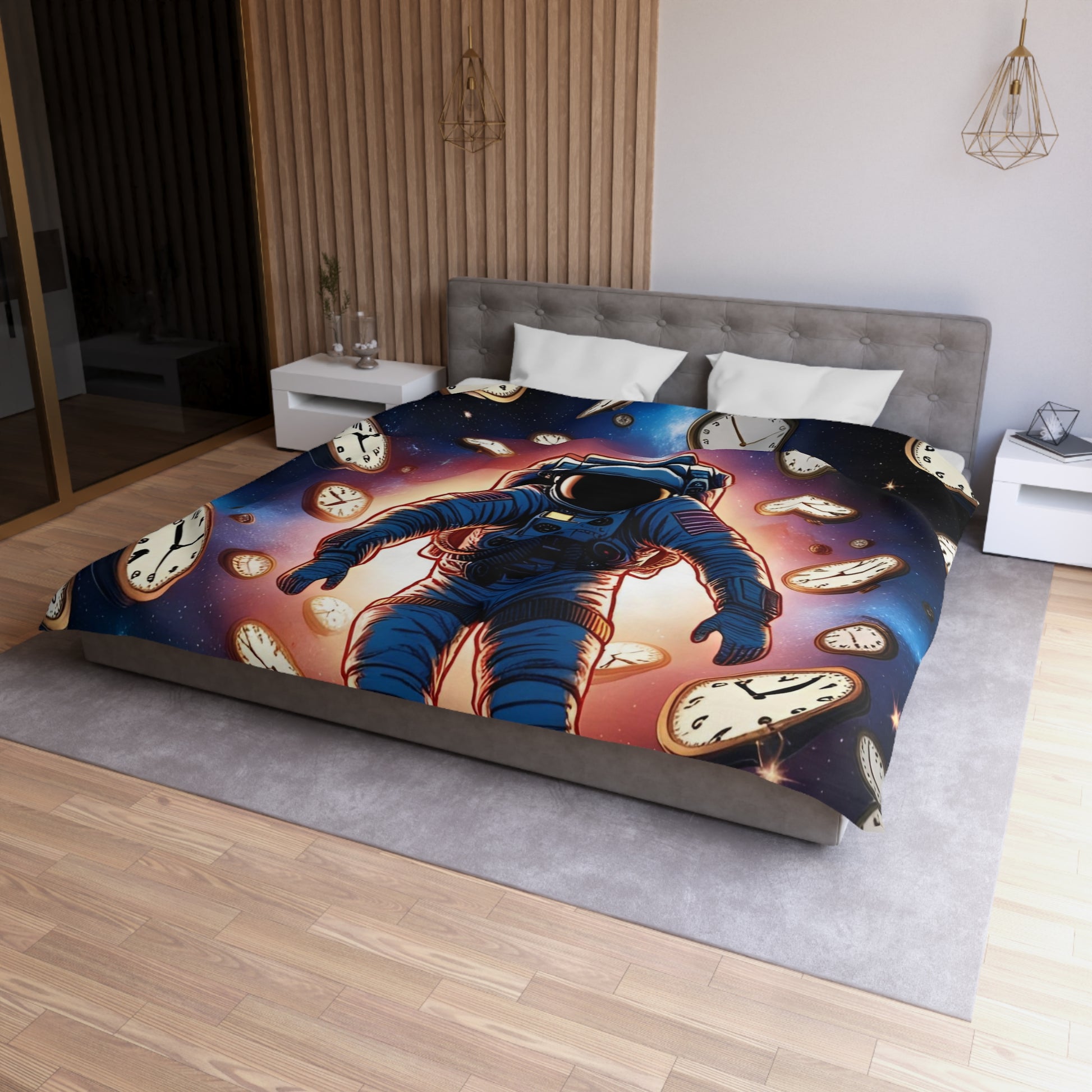 Astronaut Time Travel Microfiber Duvet Cover, Space Bedding, Bedroom Decor, Cosmic Gift, Unique Home Accessory