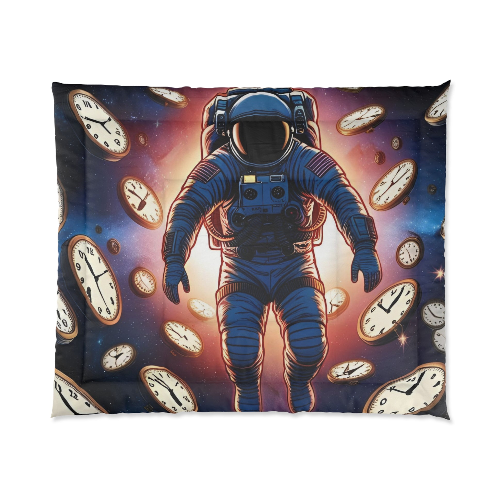 Astro Clock Comforter - Cosmic Bedding for Dreamers, Space Decor, Kids Room, Gift for Astronaut Lovers, Galaxy Theme Duvet