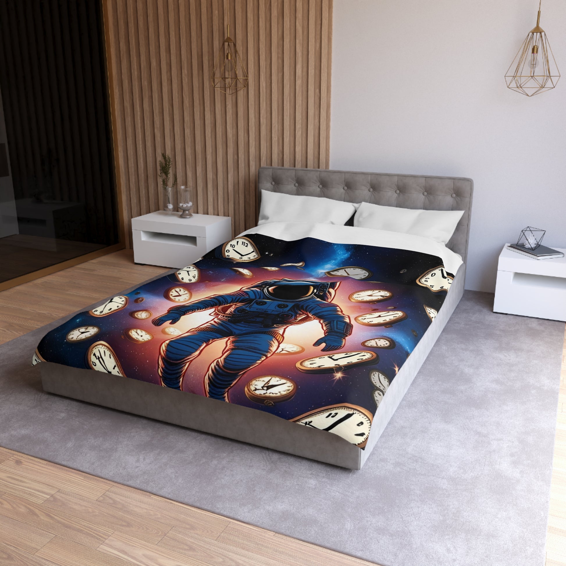 Astronaut Time Travel Microfiber Duvet Cover, Space Bedding, Bedroom Decor, Cosmic Gift, Unique Home Accessory