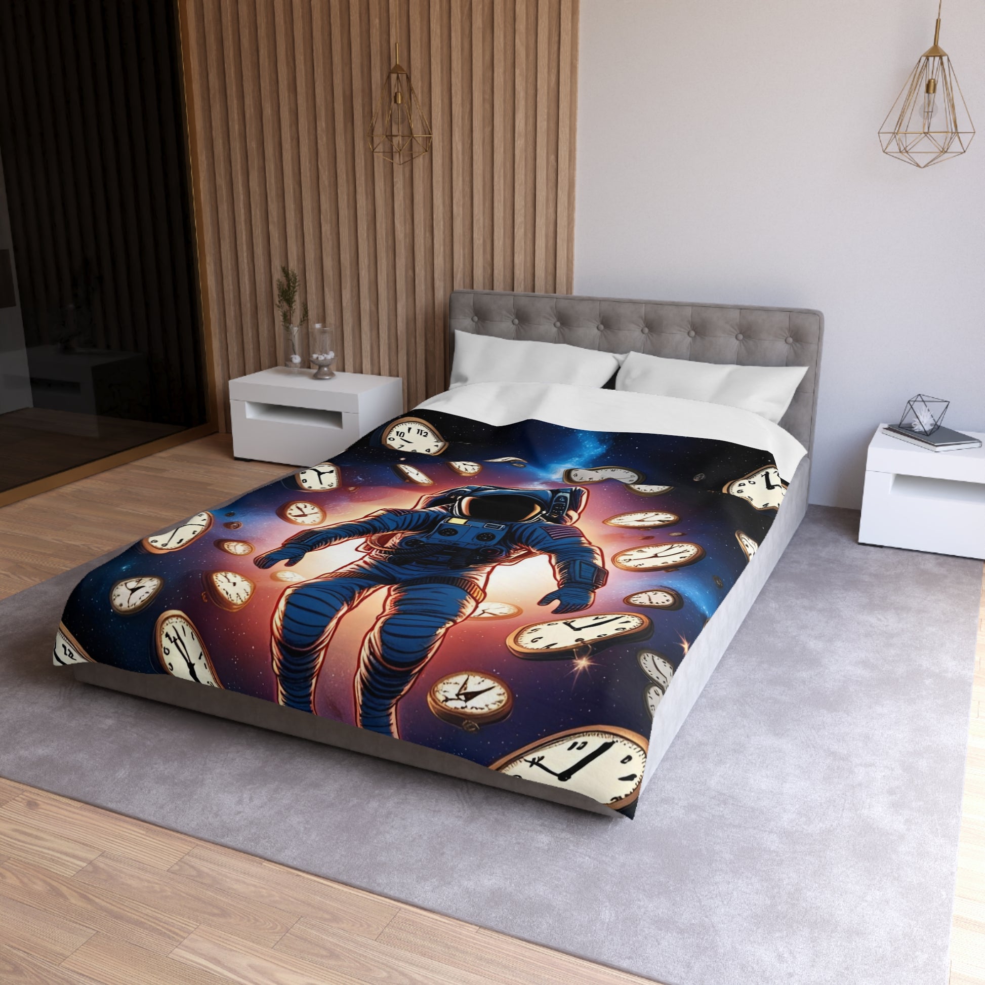 Astronaut Time Travel Microfiber Duvet Cover, Space Bedding, Bedroom Decor, Cosmic Gift, Unique Home Accessory