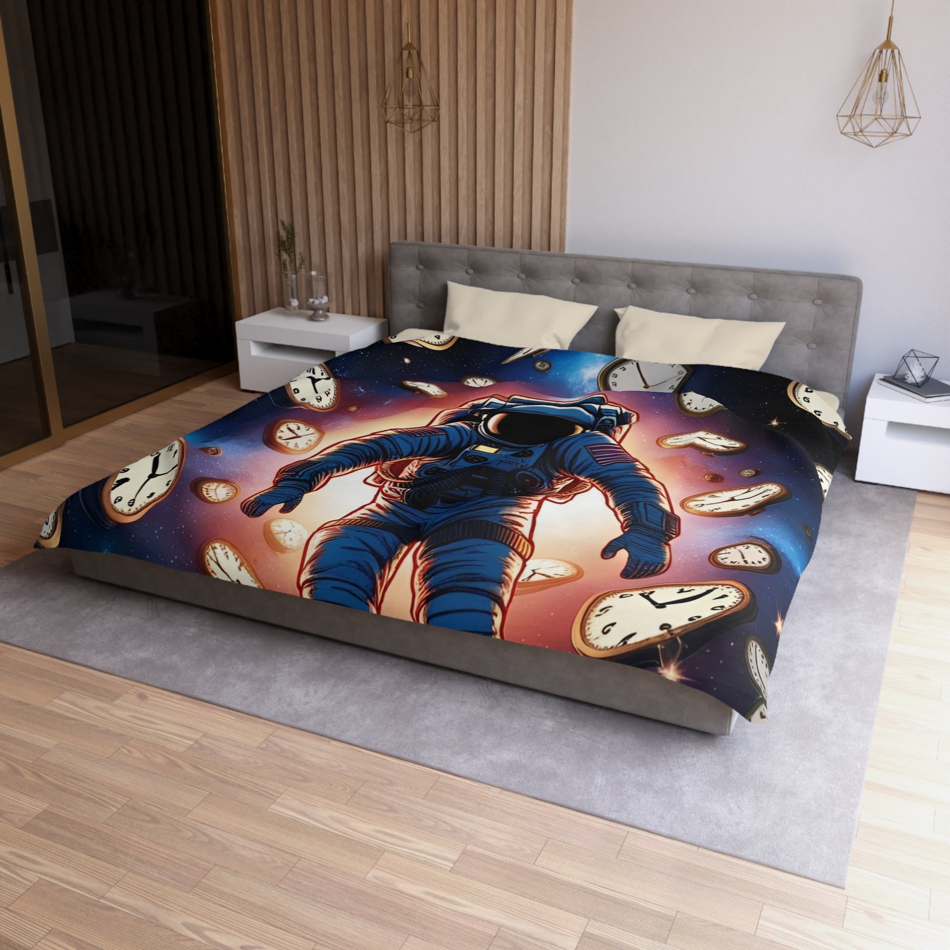 Astronaut Time Travel Microfiber Duvet Cover, Space Bedding, Bedroom Decor, Cosmic Gift, Unique Home Accessory
