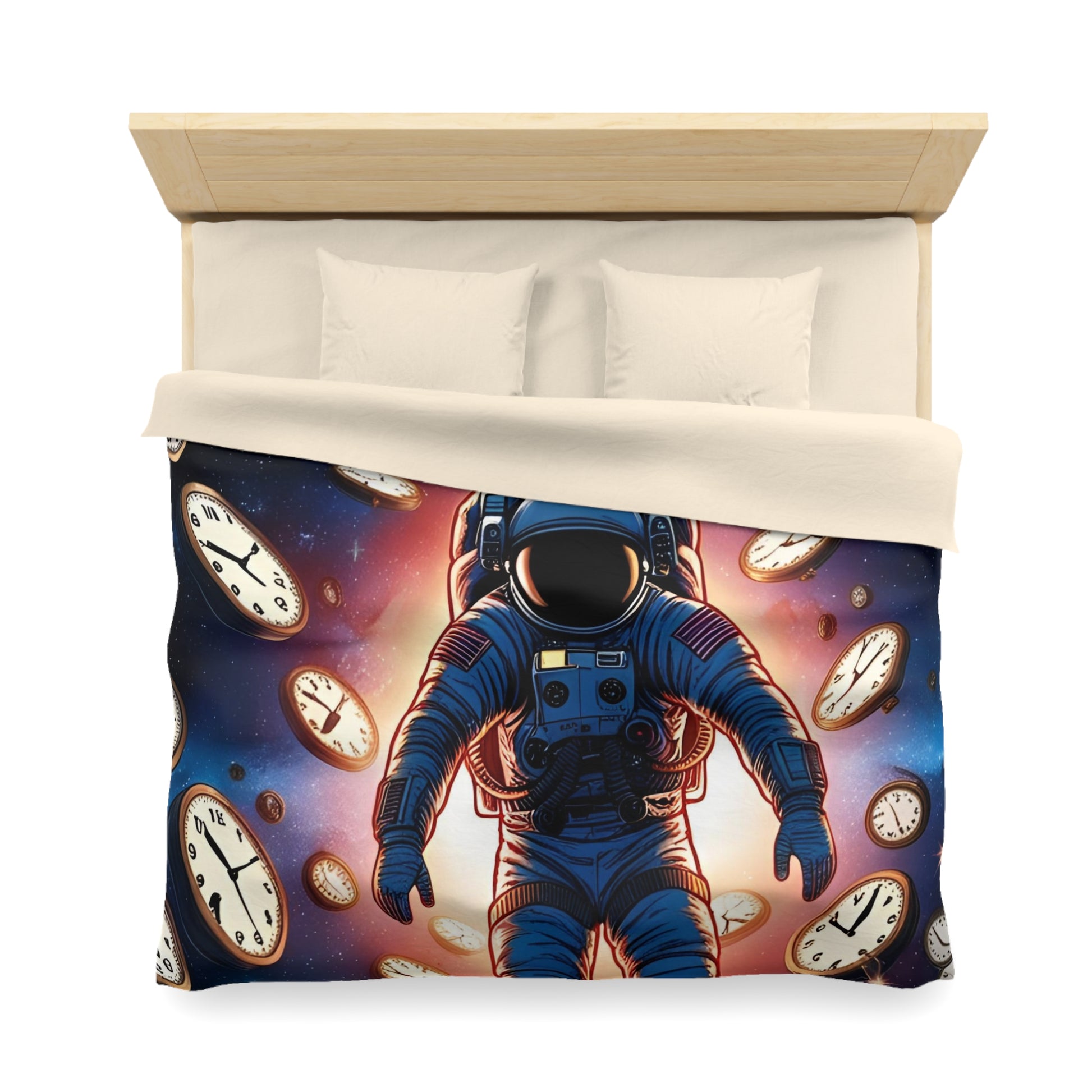 Astronaut Time Travel Microfiber Duvet Cover, Space Bedding, Bedroom Decor, Cosmic Gift, Unique Home Accessory