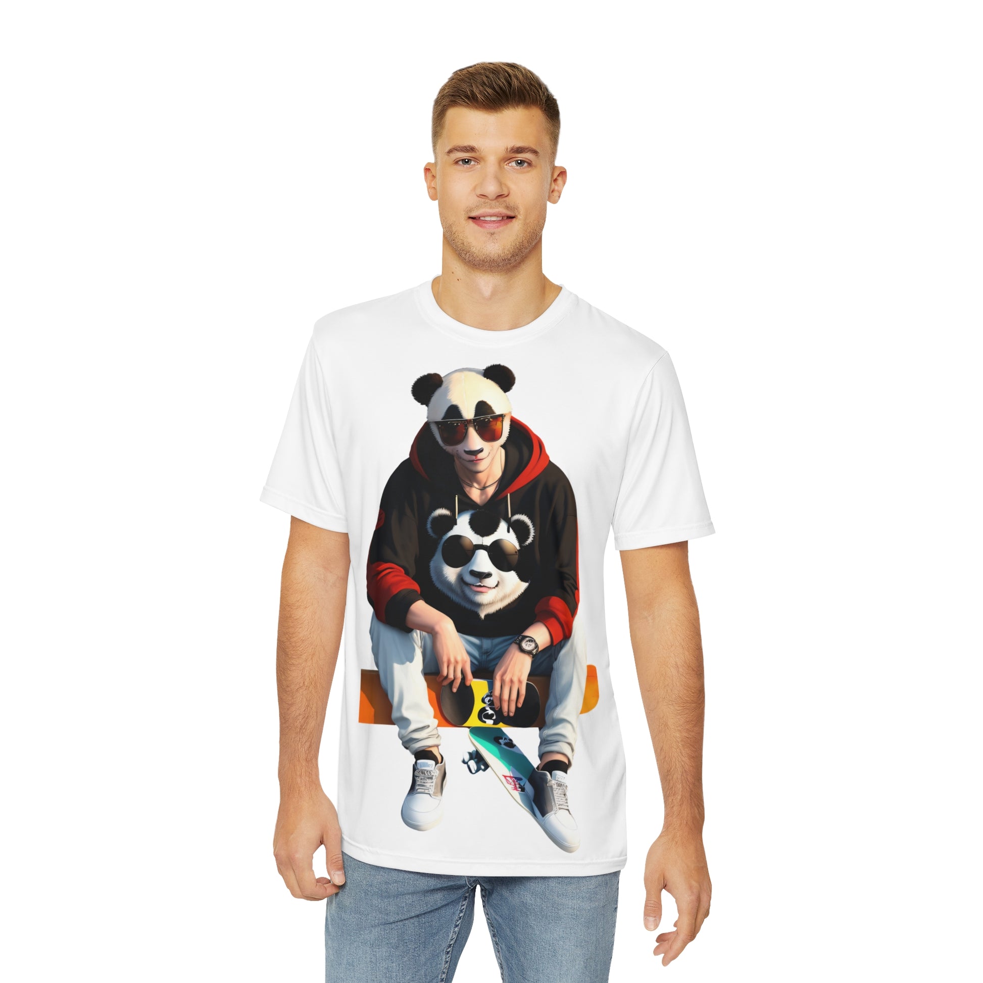 Cool Panda Graphic Men's Polyester Tee - Casual Streetwear