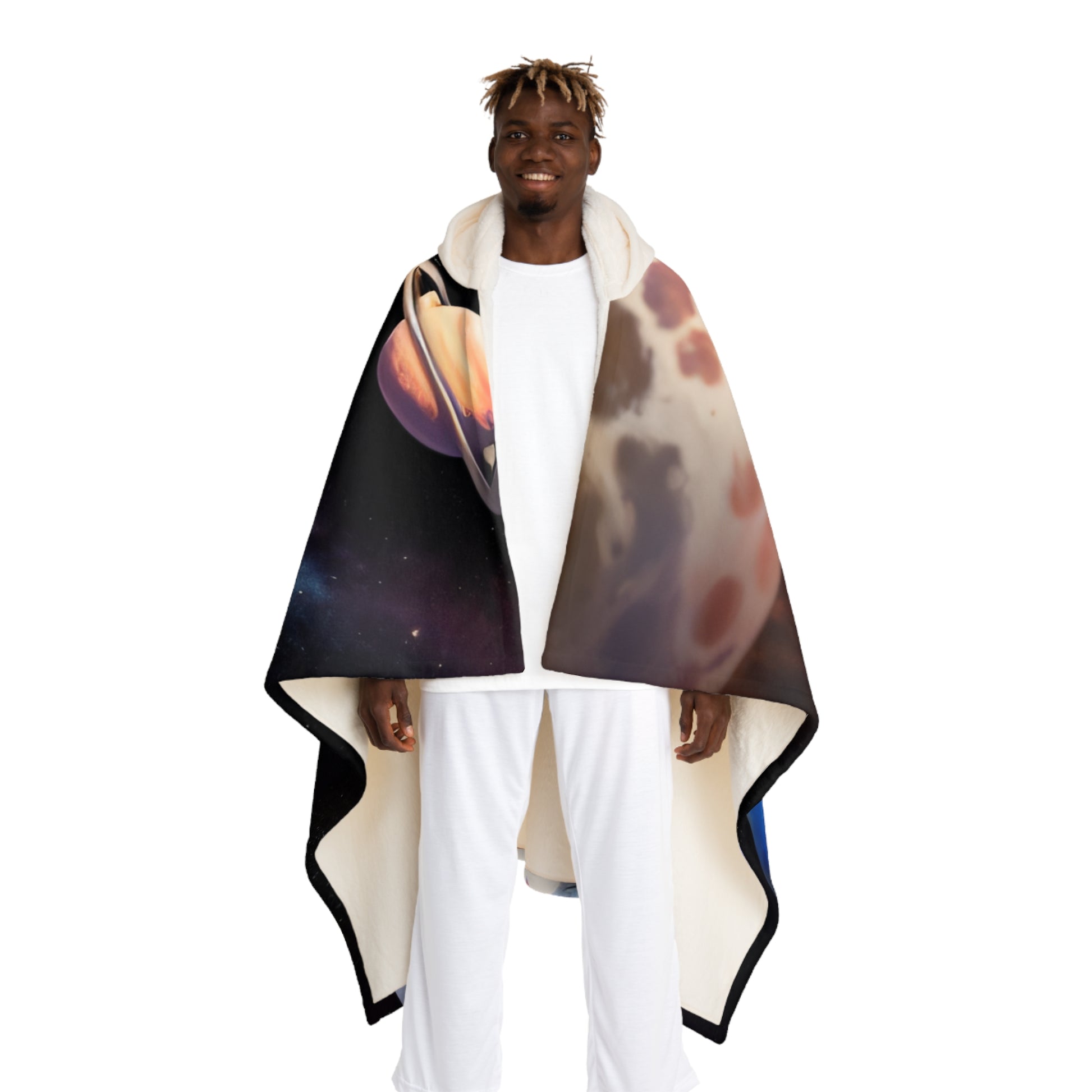 Cozy Planetary Sherpa Fleece Blanket - Soft Hooded Throw for Stargazers
