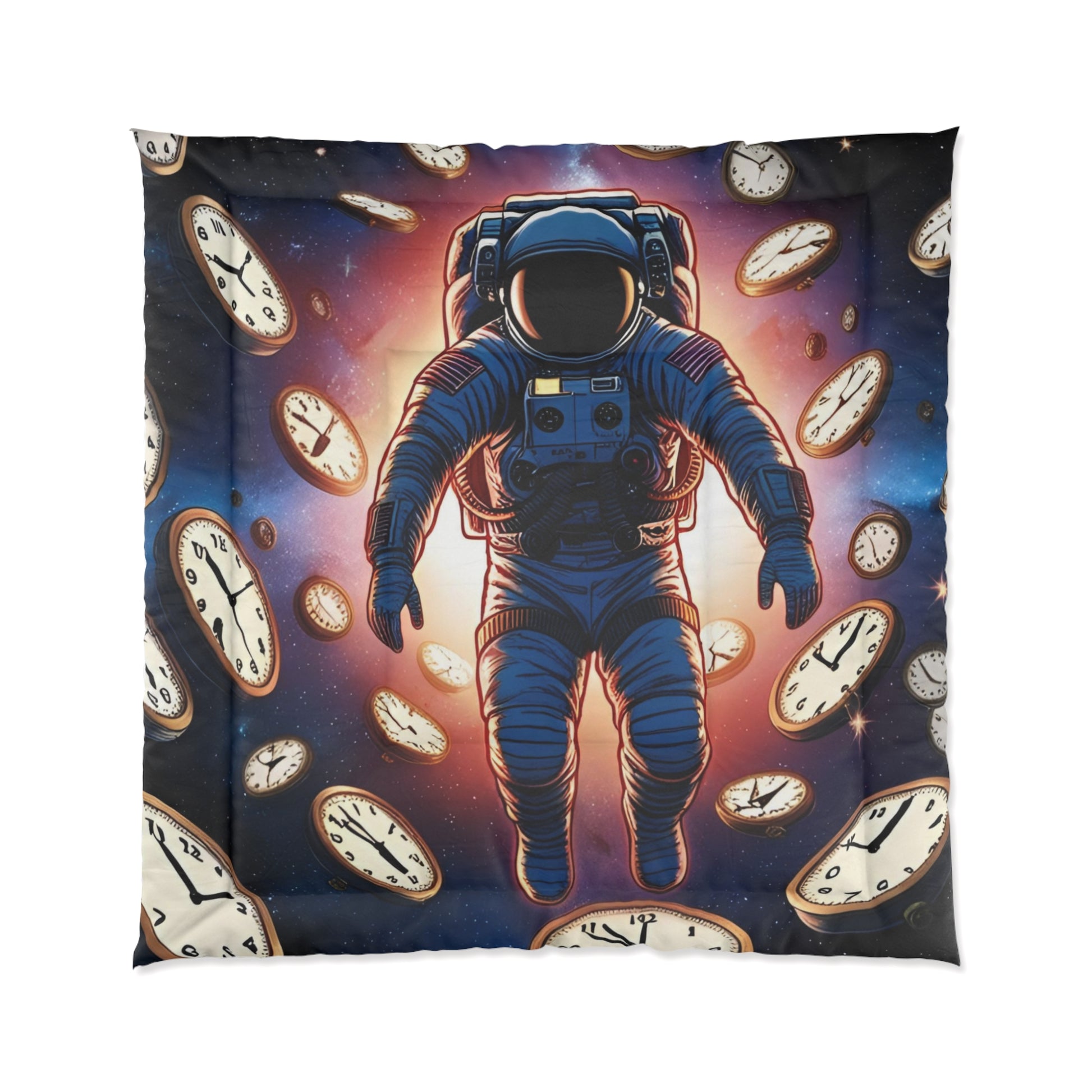 Astro Clock Comforter - Cosmic Bedding for Dreamers, Space Decor, Kids Room, Gift for Astronaut Lovers, Galaxy Theme Duvet