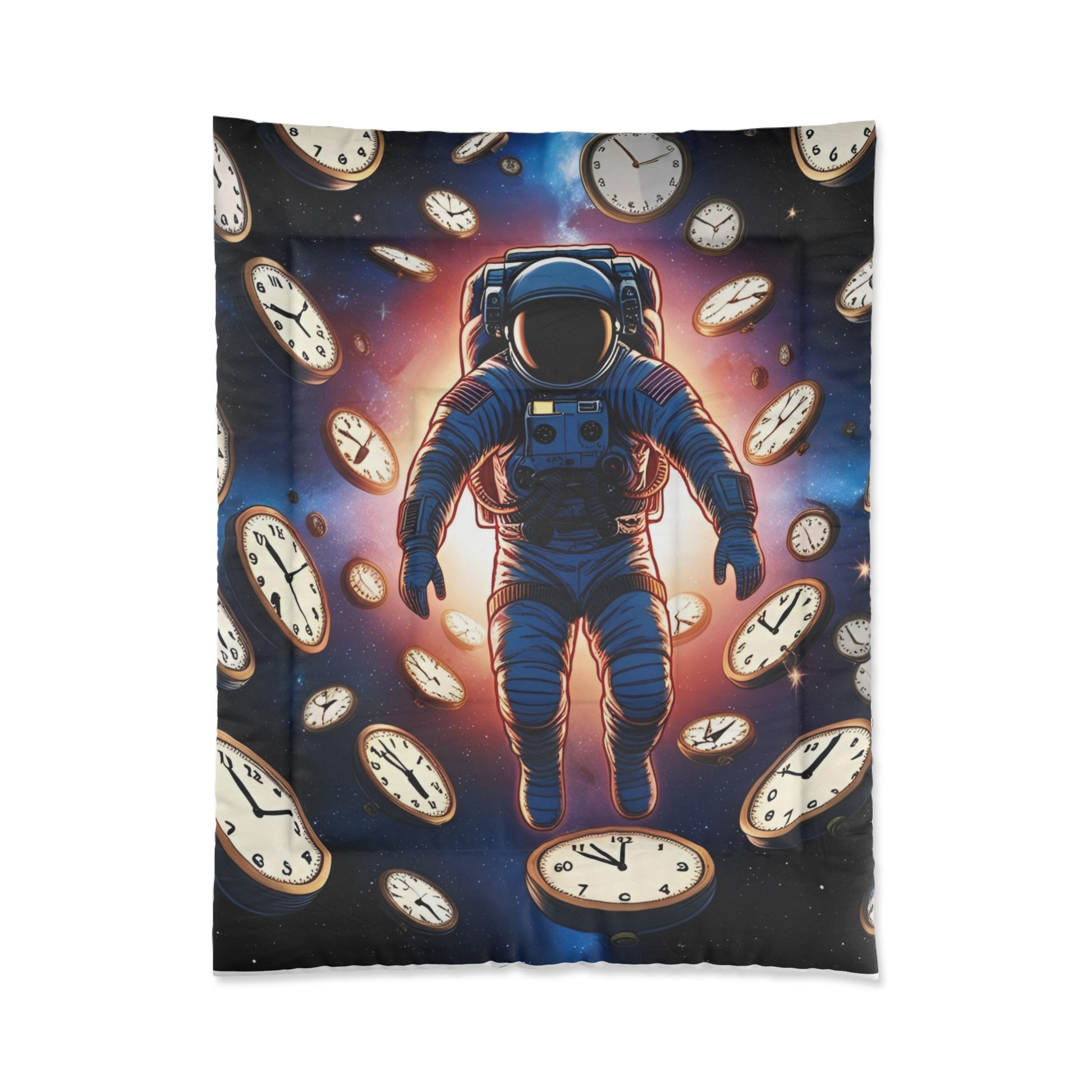 Astro Clock Comforter - Cosmic Bedding for Dreamers, Space Decor, Kids Room, Gift for Astronaut Lovers, Galaxy Theme Duvet